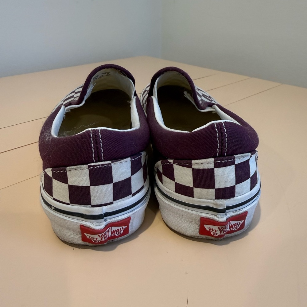 Vans Burgundy and White Checkered Slip-On Sneakers - Picture 3 of 4